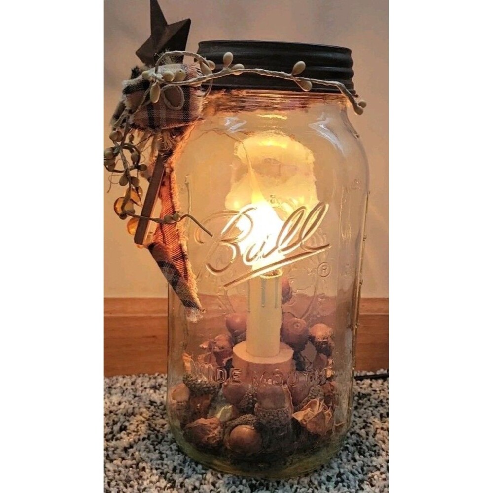 2 Quart Ball Mason Jar Lamp country rustic lighting Candlestick Primitive Grubby